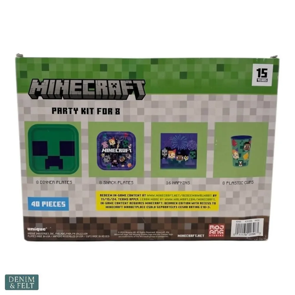 Minecraft Party Kit for 8 Birthday Tableware Set Plates Cups Napkins‎ NEW-NIB!!